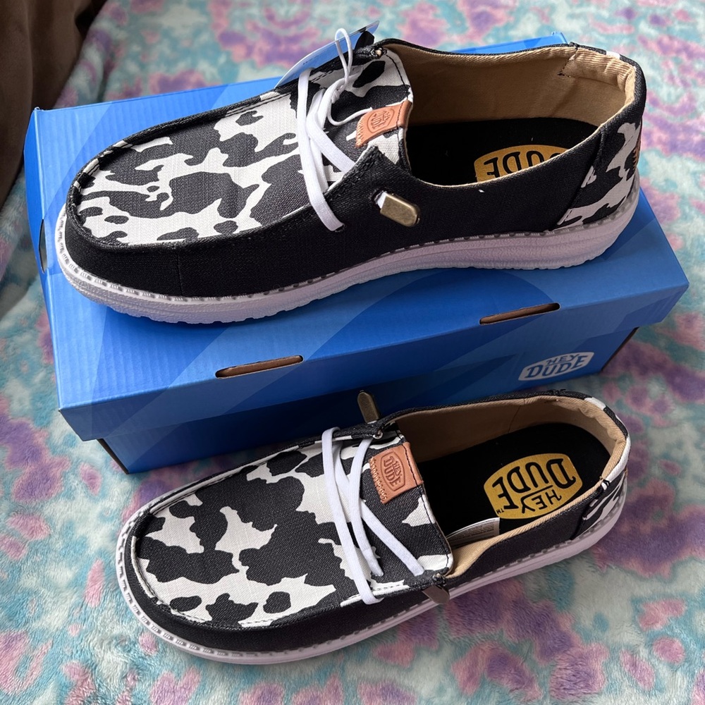 NWT Cow print Hey Dude